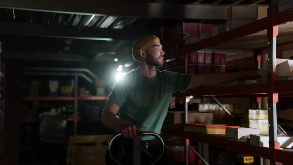 Warehouse worker pulling stock from shelves during an extended shift